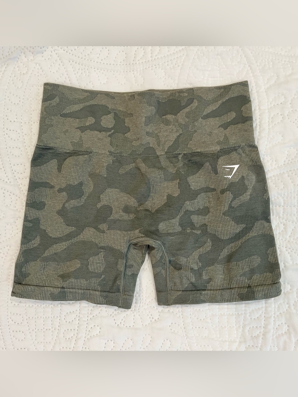Gymshark | Adapt Camo Seamless Shorts, Unit Green/Chalk Green, Size S